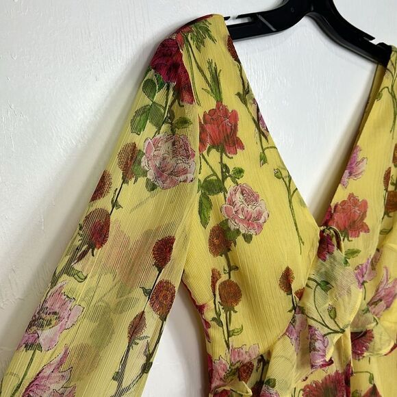 BB Dakota Botanical Bae Yellow Floral Print Long Sleeve Dress Size 0 - Picture 3 of 14